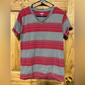 Carbon Short Sleeve Grey With Red Stripes T-Shirt Mens Size Small Boys Optional